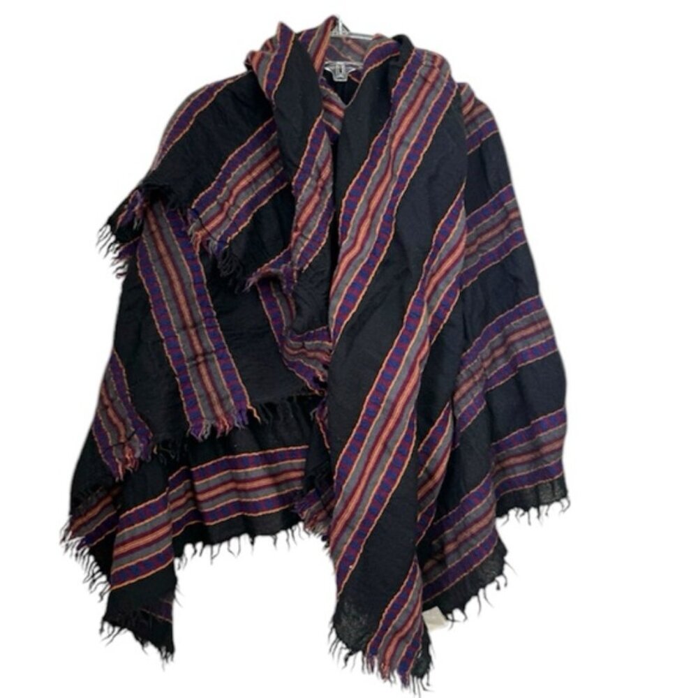 Aritzia Wilfred Striped 100% Wool Blanket Boho Scarf Wrap Oversized Shawl Light